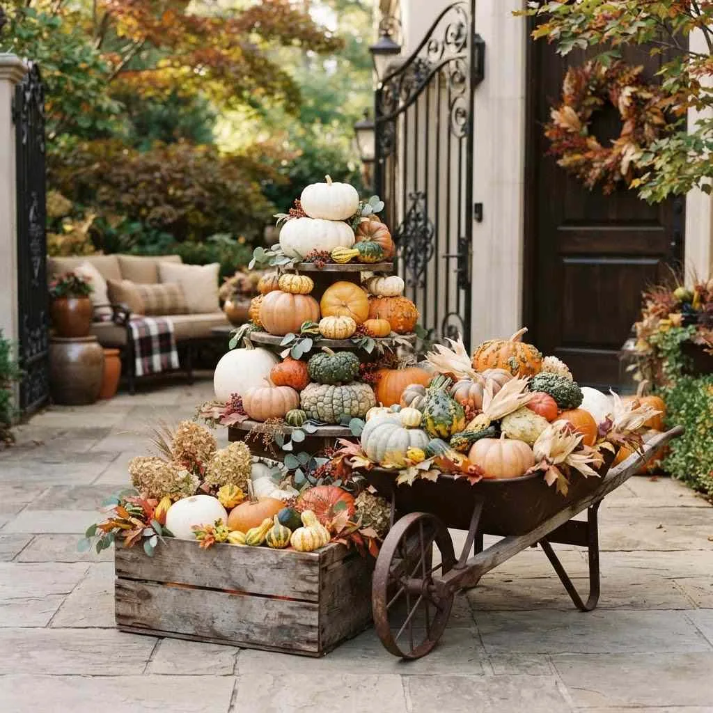 15 Fall Patio Decor Ideas That'll Make You Want to Stay Outside All Season 4 Display Pumpkins in Unexpected Ways