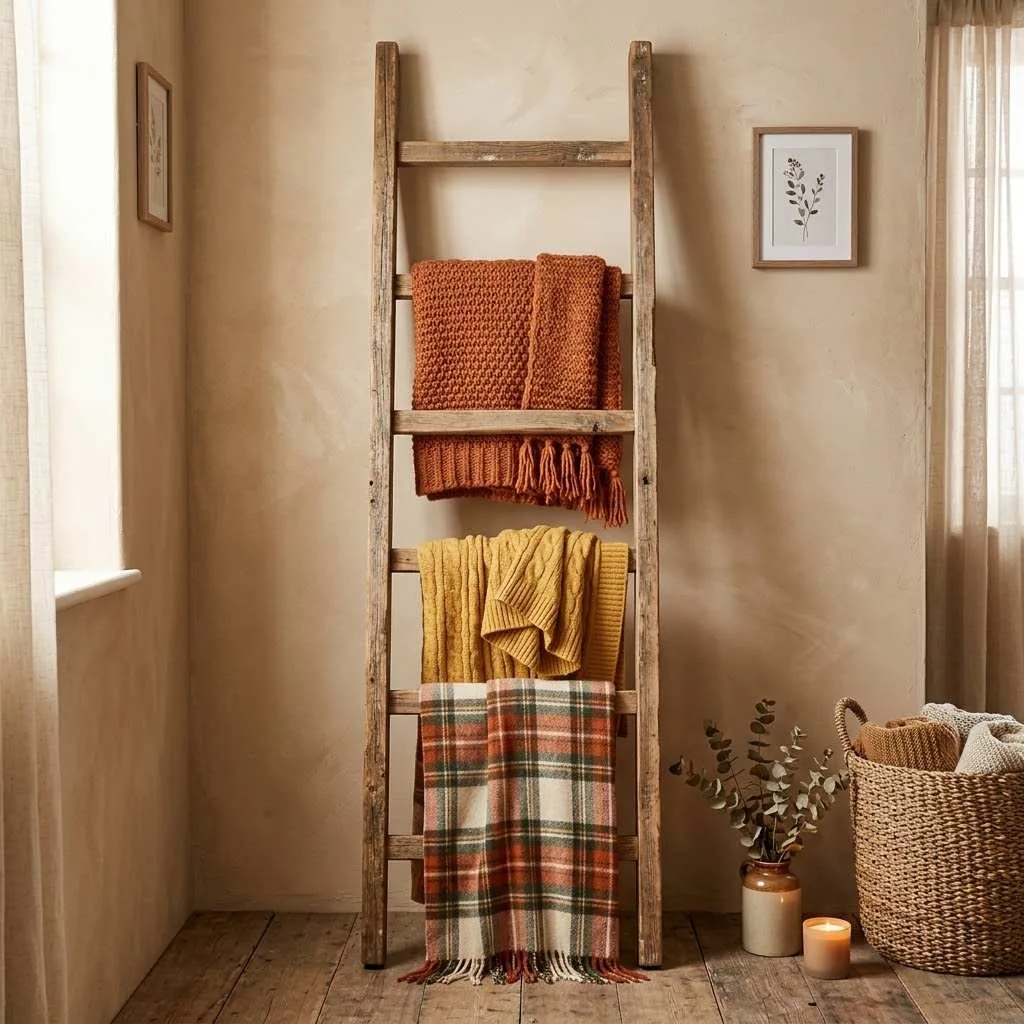 15 Fall Bedroom Decor Ideas That'll Make You Never Want to Leave Your Bed 15 14. Display a Cozy Blanket Ladder
