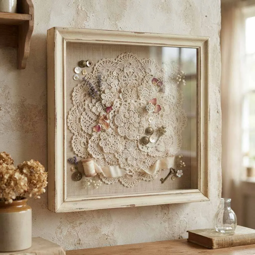 15 Doily Wall Decor Ideas That'll Make Your Space Feel So Much Cozier 14 13. Doily Shadow Box Display