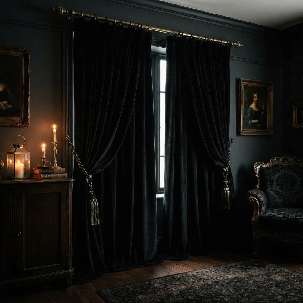 14 Gothic Halloween Decor Ideas to Transform Your Home This October 7 6. Dramatic Black Curtains