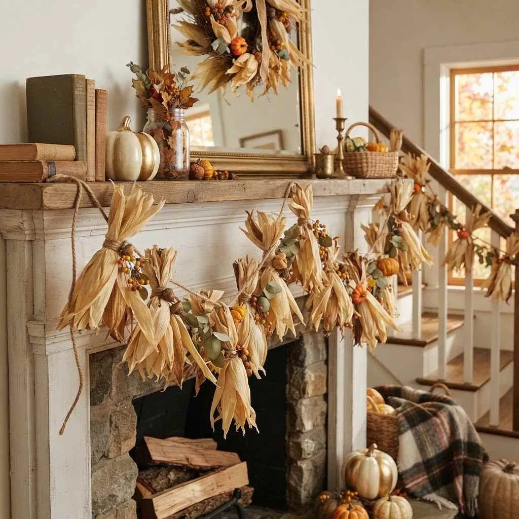 14 Rustic Fall Decor Ideas to Cozy Up Your Home This Season 12 Dried Corn Husk Garland
