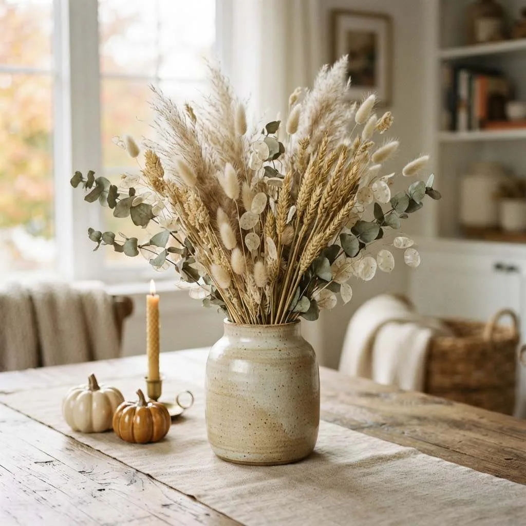 15 Fall Coffee Table Decor Ideas 6 Dried Floral Arrangement compressed