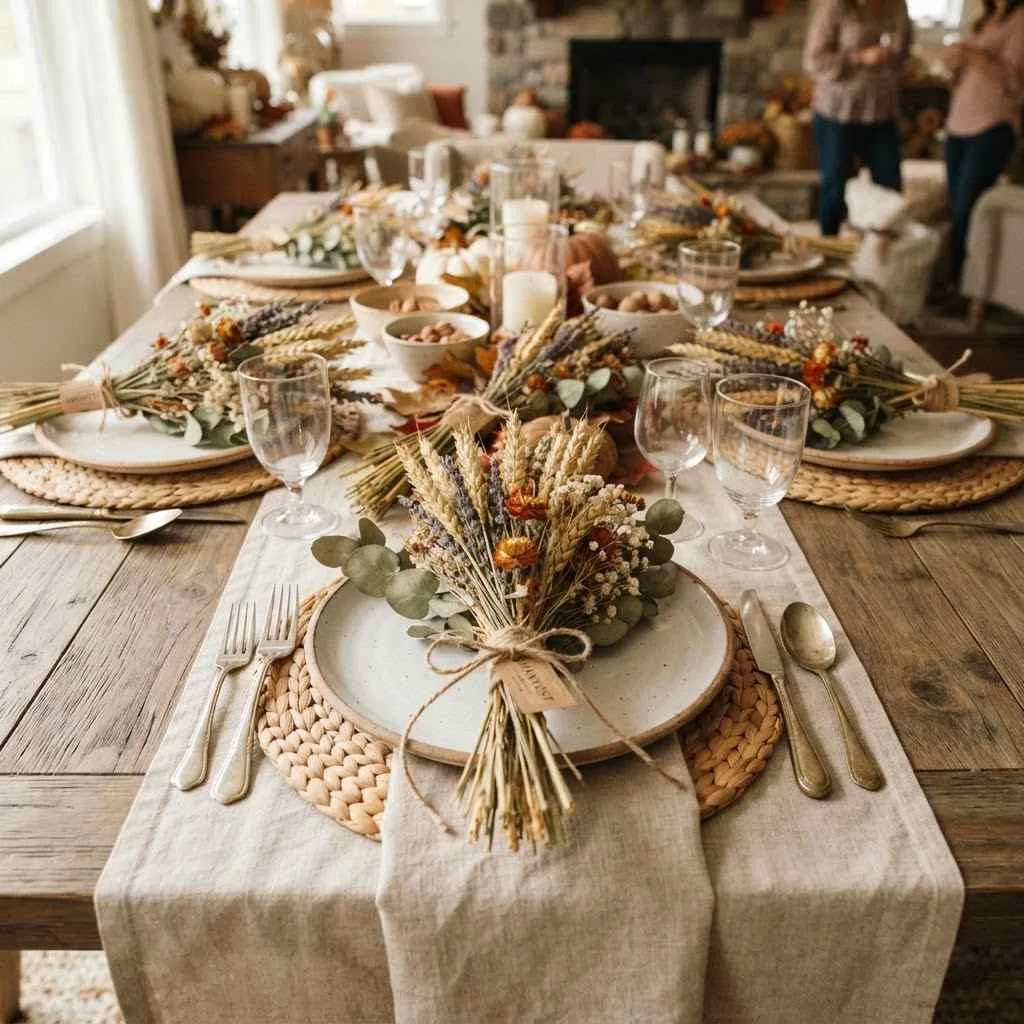 15 Fall Place Setting Ideas to Make Your Table Feel Cozy and Special 5 Dried Floral and Wheat Bundles