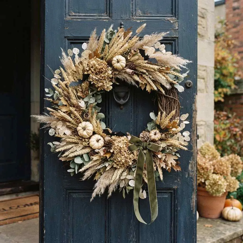 15. Dried Flower and Wheat Halloween Wreaths