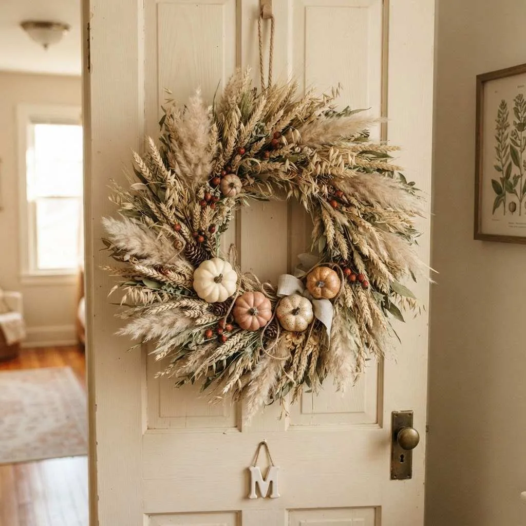14 Halloween Nursery Neutral Decor Ideas You'll Love 5 Dried Wheat and Pampas Halloween Wreath