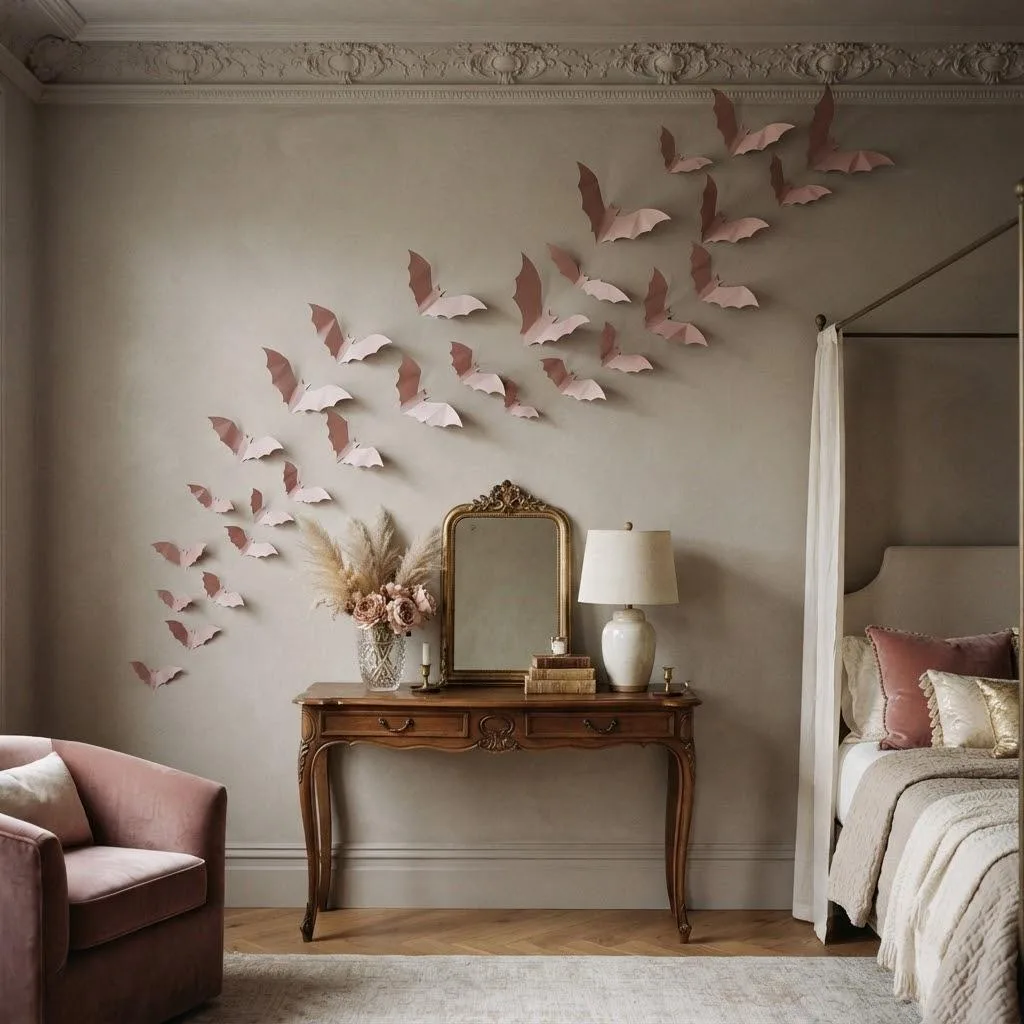 14 Dreamy Pastel Halloween Decor Ideas You'll Absolutely Love 6 Dusty Rose Bat Silhouettes