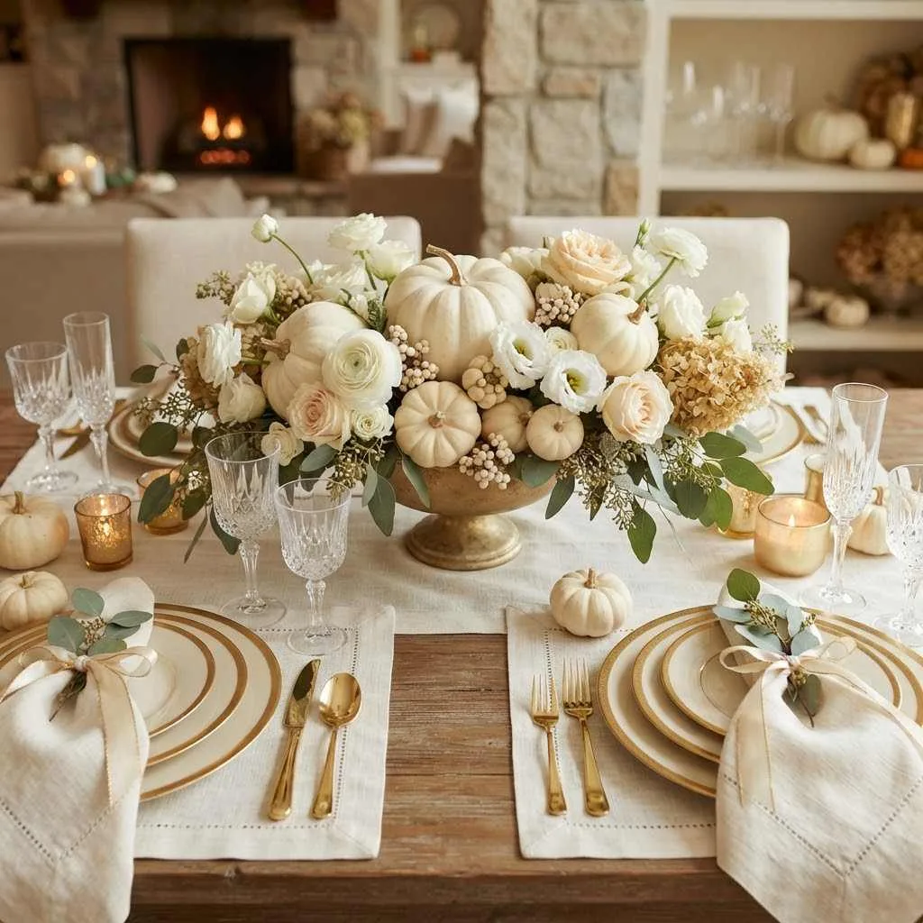 15 Fall Tablescape Ideas That'll Make Your Table the Star of the Season 13 12. Elegant White Pumpkin Theme