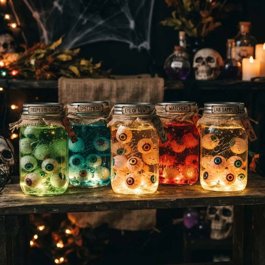 14 Halloween Lantern Ideas to Light Up Your Spooky Season 12 Eyeball Jar Lanterns