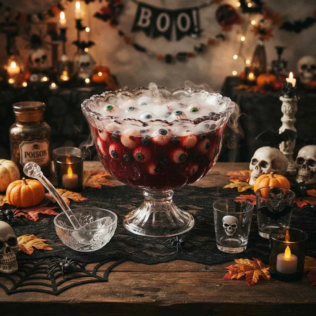 15 Spooktacular Halloween Table Centerpiece Ideas 15 Eyeball Punch Bowl Display