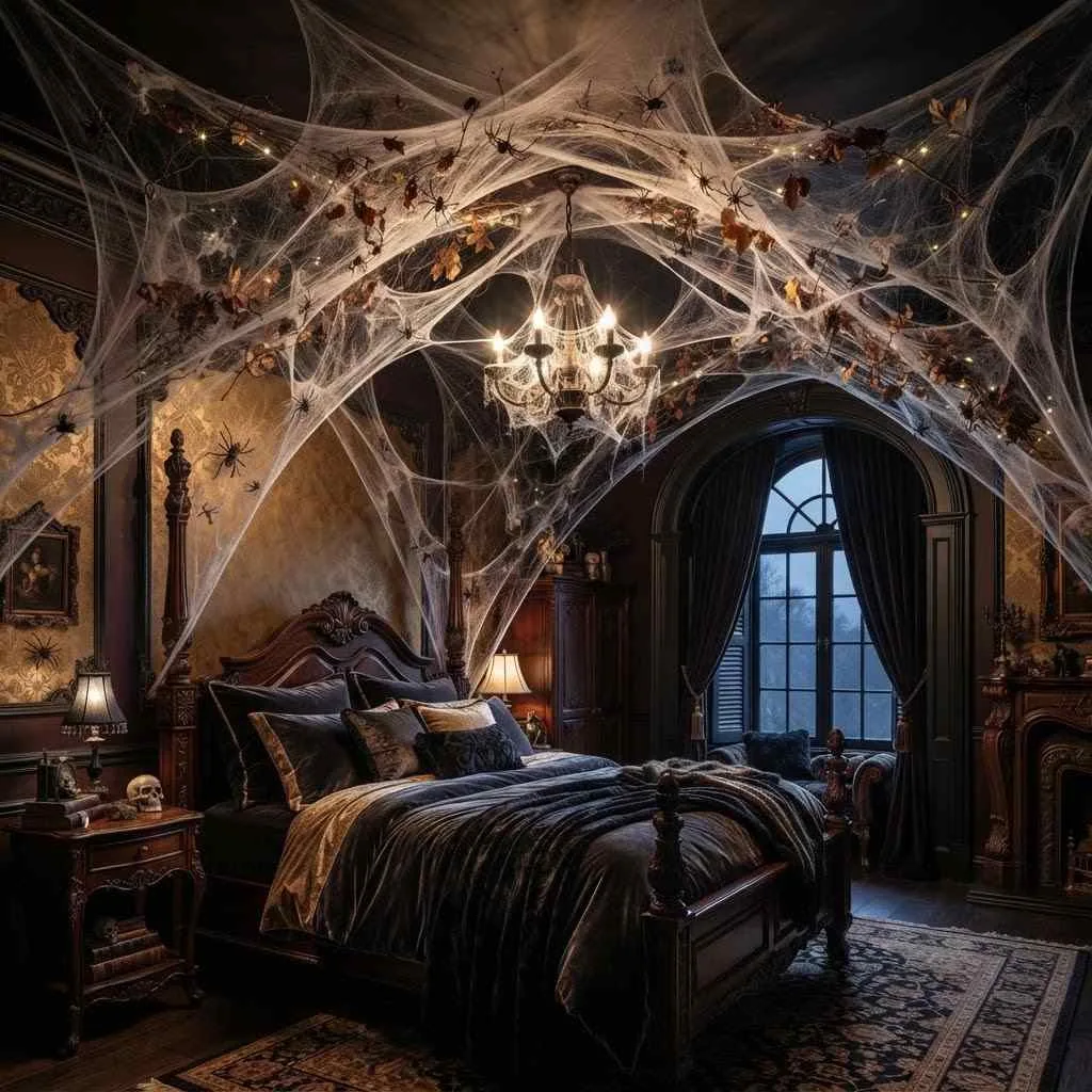 15 Halloween Dorm Room Decor Ideas That'll Make Your Room the Spookiest Spot on Campus 7 Fake Cobweb Ceiling Curtain