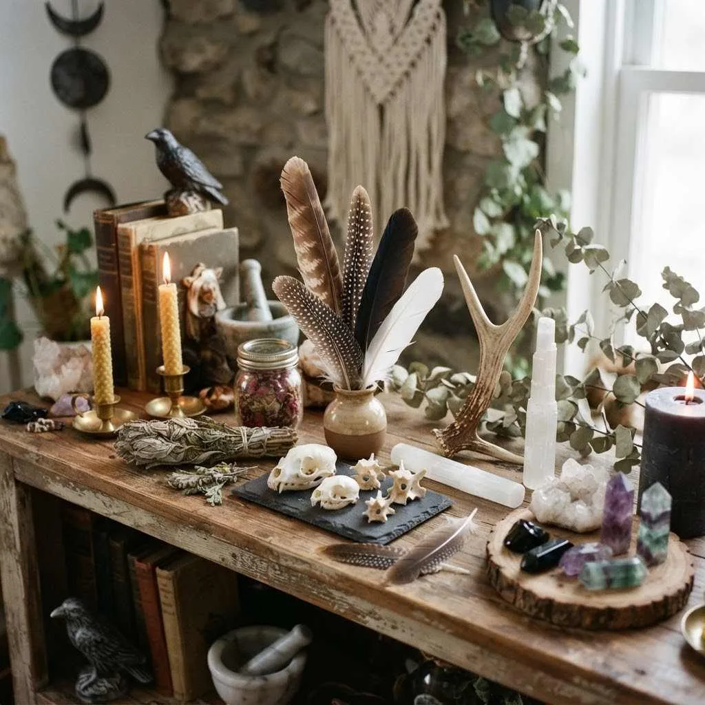 15 Boho Halloween Decor Ideas to Transform Your Space This Fall 9 Feather and Bone Accent Pieces