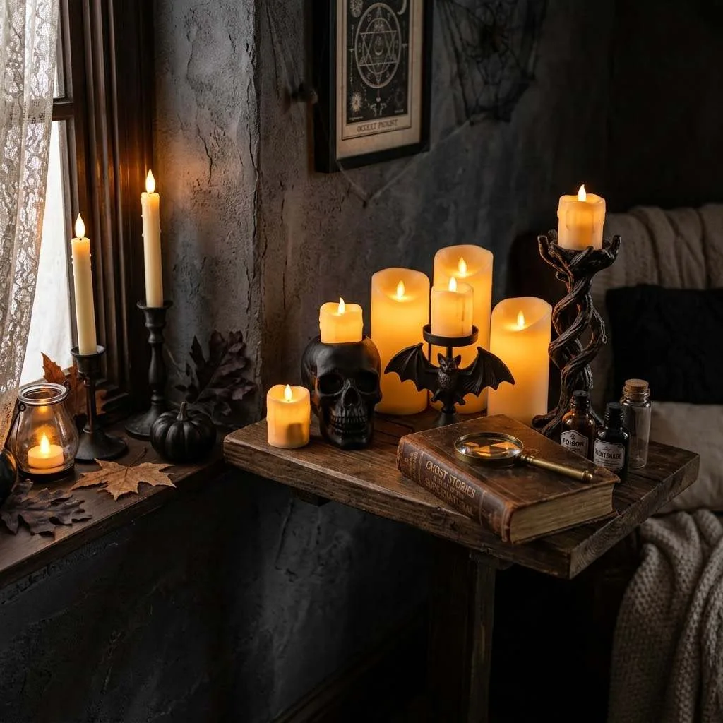 15 Spooky Bedroom Decor Ideas to Transform Your Space 4 3. Flickering Candle Lighting