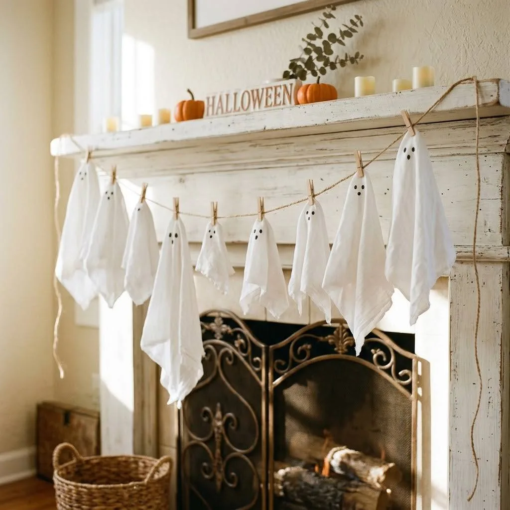 15 Halloween Living Room Decor Ideas 6 5. Floating Ghost Garland