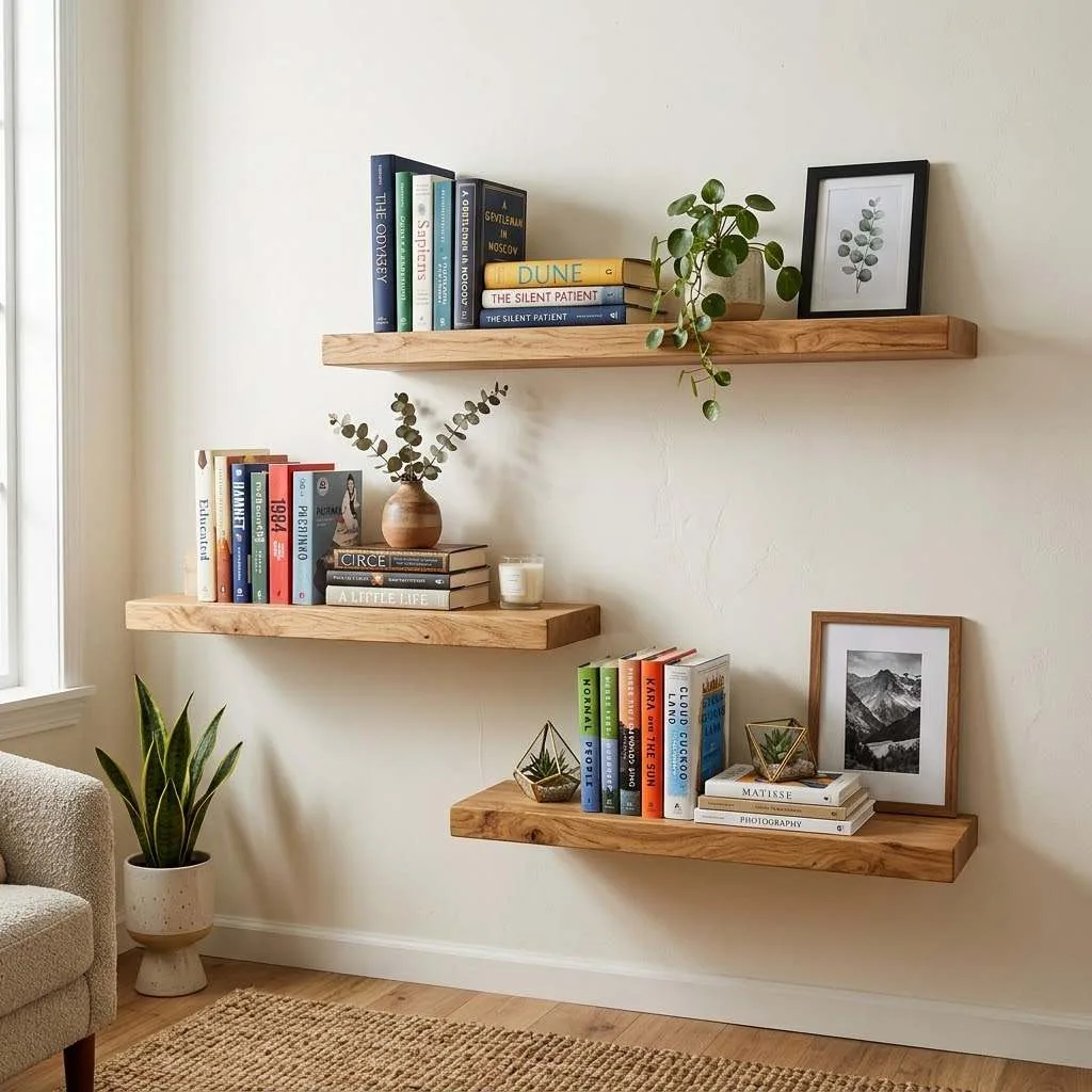 15 Fun Haus Decor Ideas to Transform Your Space 13 Floating Wood Shelves for Books compressed