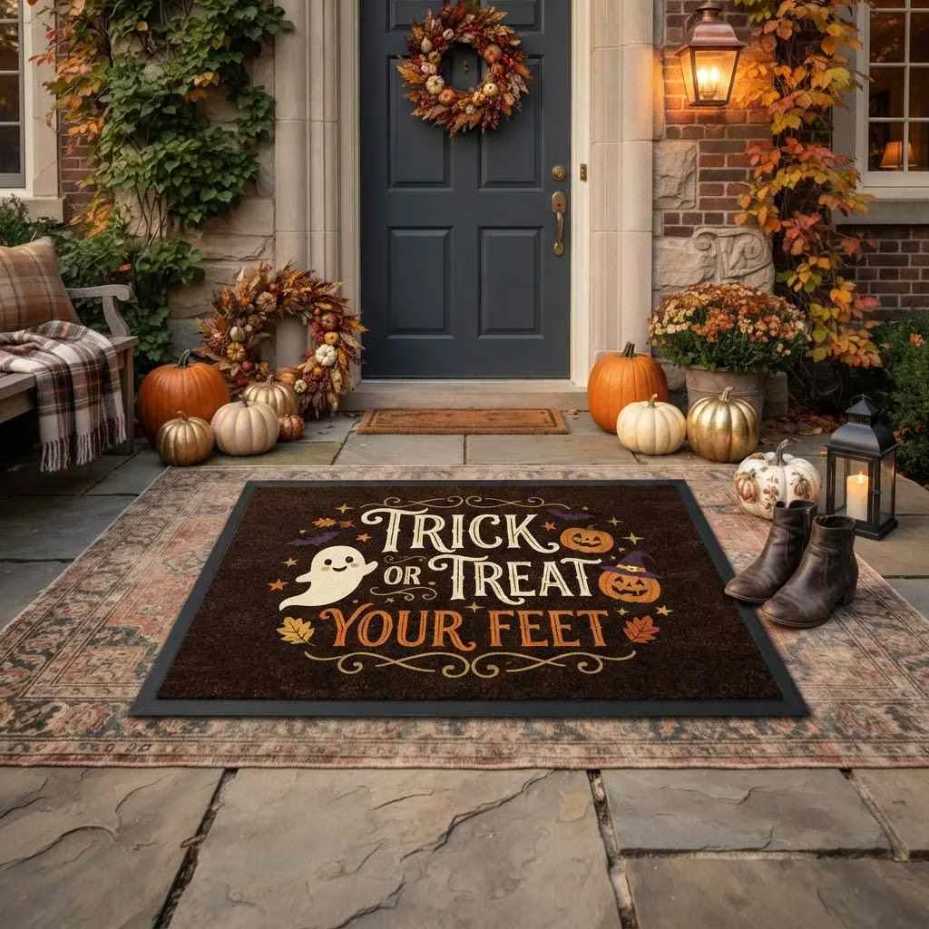 Funny Pun Mat: "Trick or Treat Your Feet"