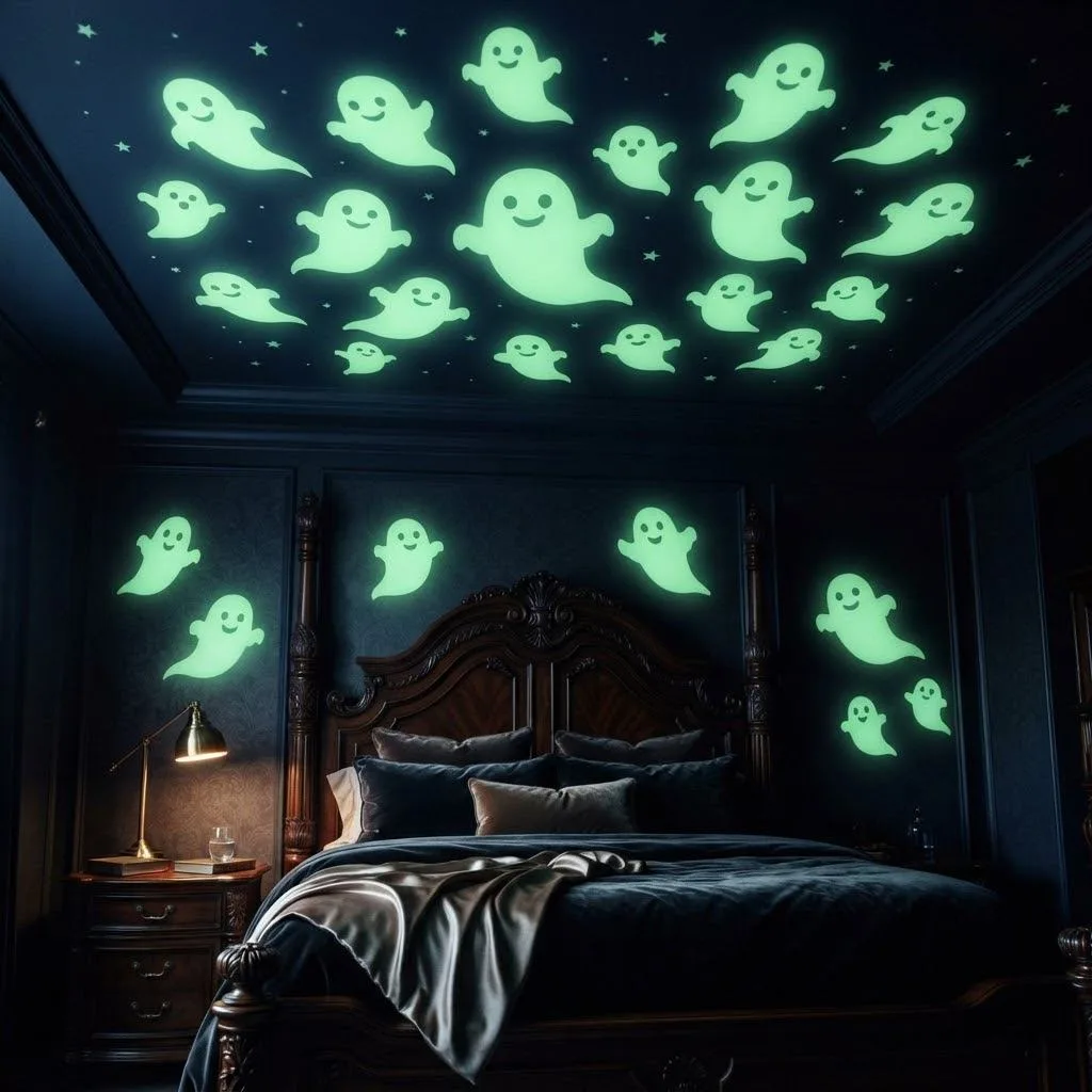 15 Halloween Dorm Room Decor Ideas That'll Make Your Room the Spookiest Spot on Campus 9 Glow-in-the-Dark Ghost Decals