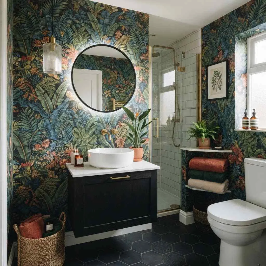 15 Bathroom Decor Ideas That'll Make You Fall in Love With Your Space 2 Go Bold With a Statement Wallpaper compressed