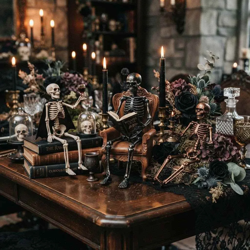 14 Gothic Halloween Decor Ideas to Transform Your Home This October 15 14. Gothic Tabletop Skeletons