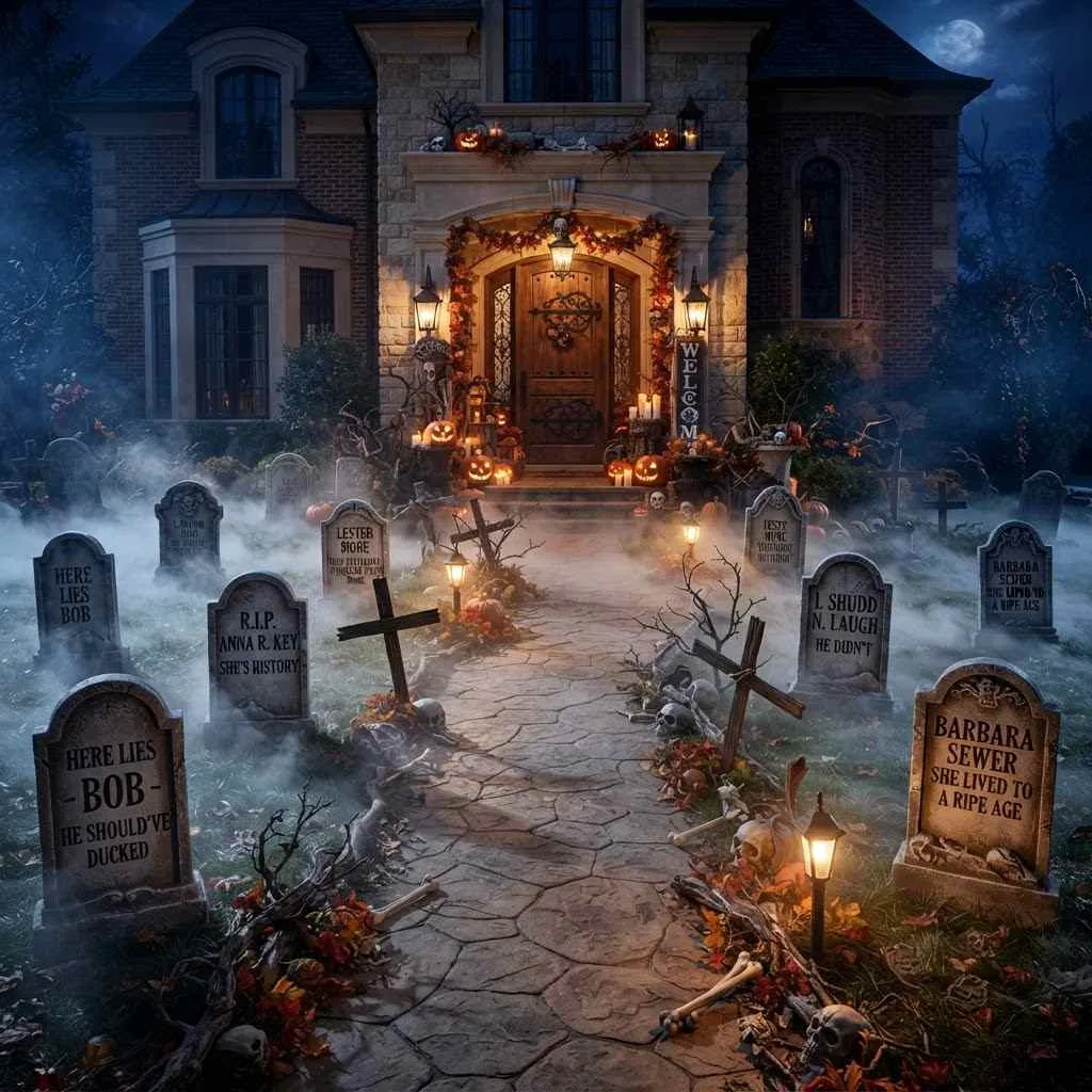 Halloween Yard Display Ideas 1. Graveyard Grand Entrance