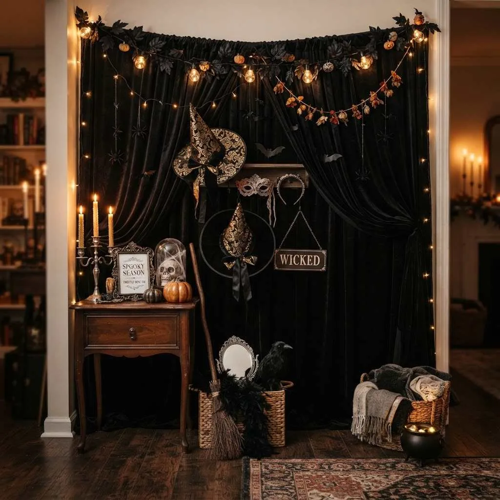 15 Halloween Dorm Room Decor Ideas That'll Make Your Room the Spookiest Spot on Campus 13 Halloween Photo Booth Wall Corner