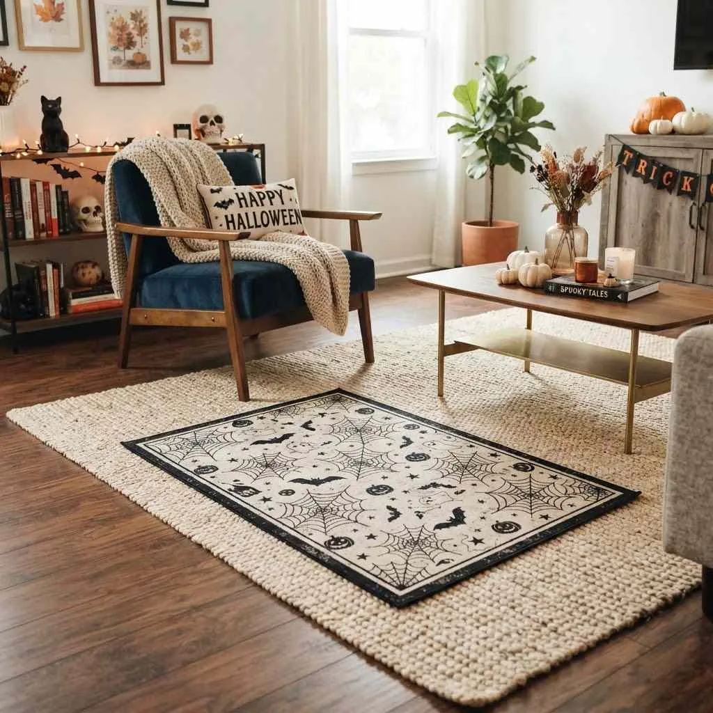 15 Halloween Living Room Decor Ideas 16 15. Halloween Rug Layering