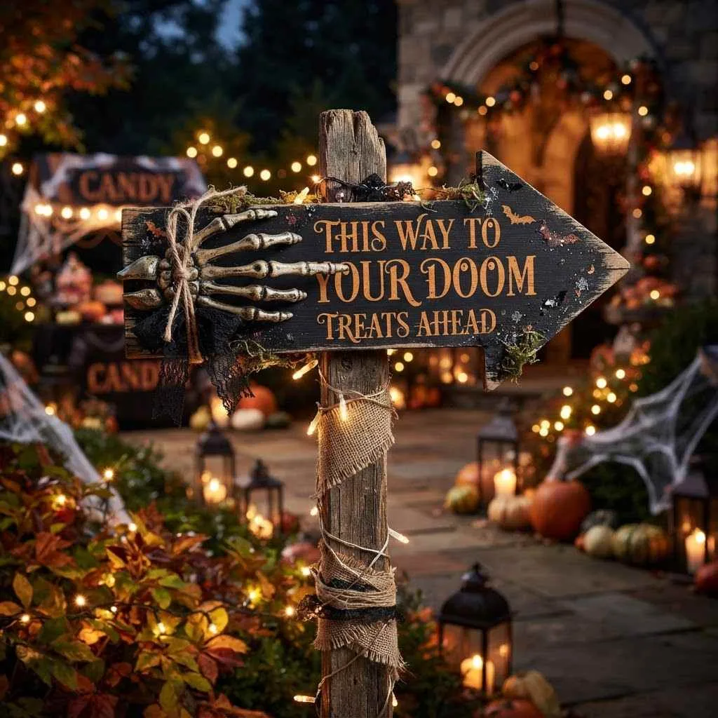 Skeleton Hand Directional Sign
