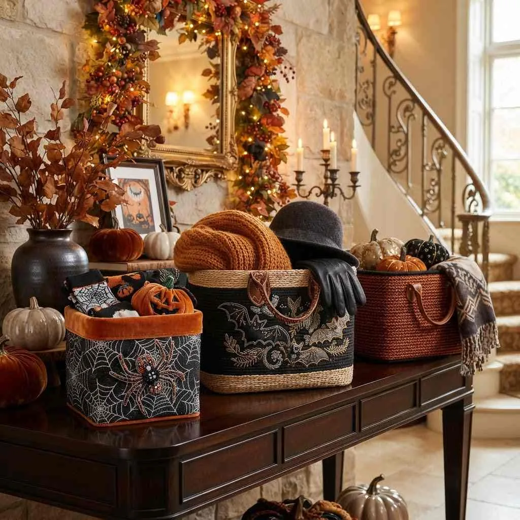 15 Spooky-Chic Halloween Mudroom Decor Ideas You'll Absolutely Love! 9 8. Halloween-Themed Storage Baskets