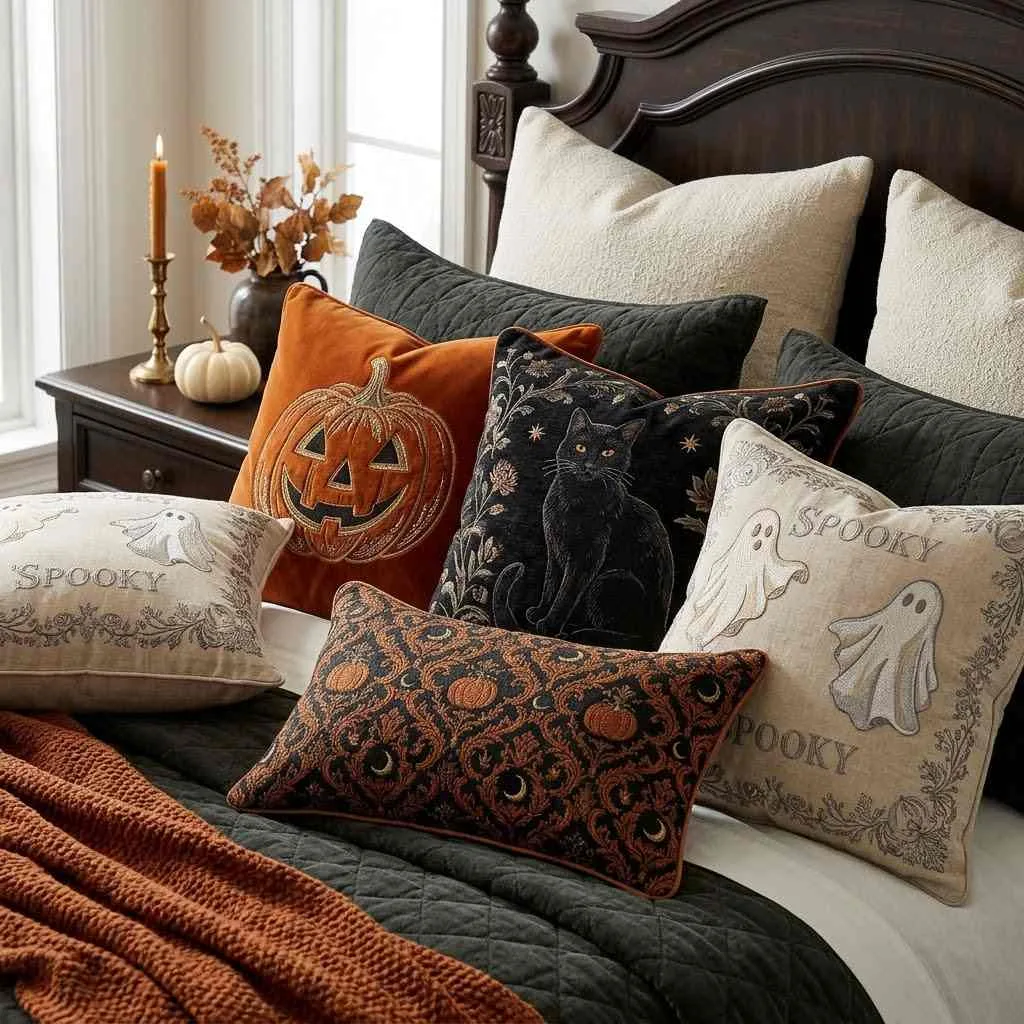 15 Halloween Dorm Room Decor Ideas That'll Make Your Room the Spookiest Spot on Campus 6 Halloween-Themed Throw Pillow Covers