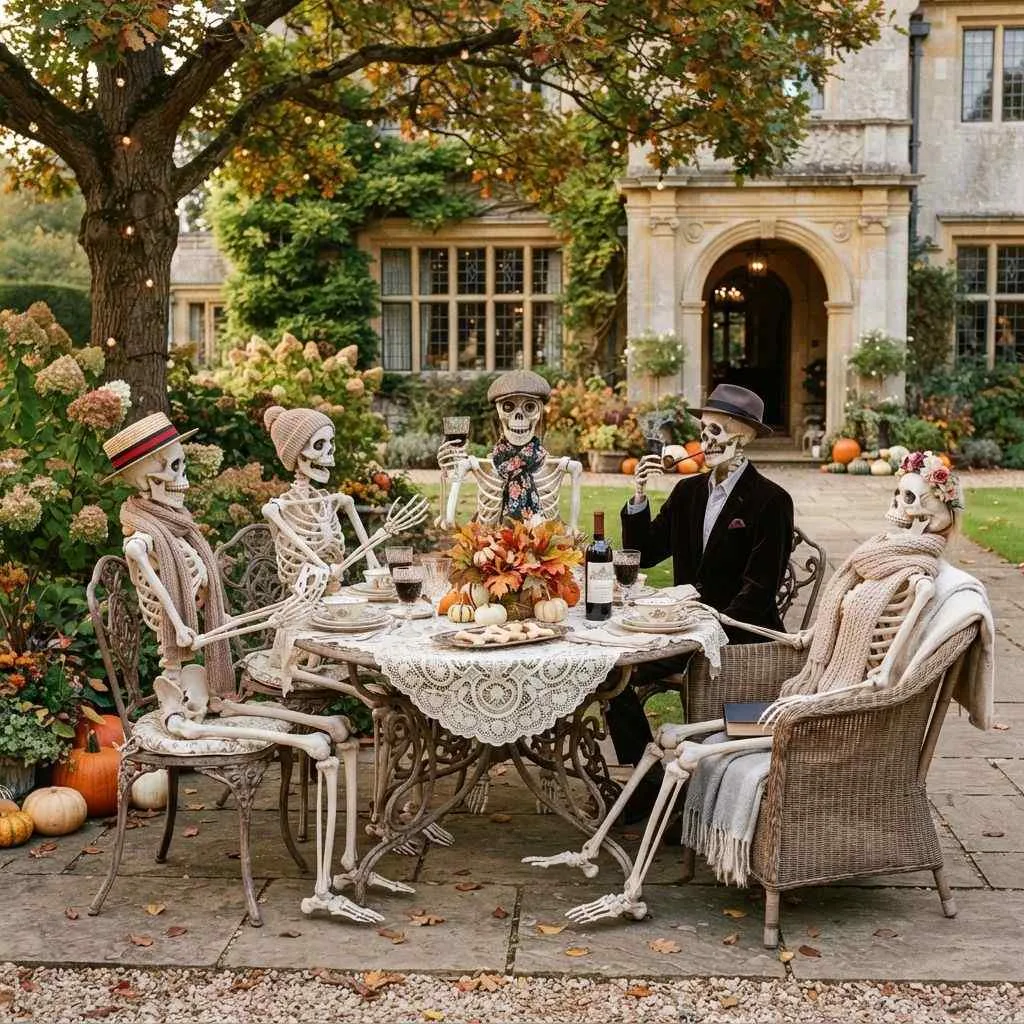 15 Halloween Decor Ideas for 2026 That'll Make Your Home the Talk of the Neighborhood 7 Skeleton Garden Party