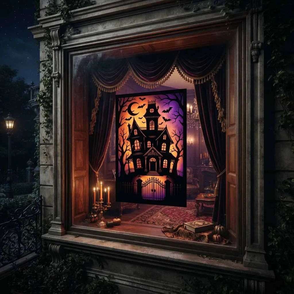 15 Halloween Decor Ideas for 2026 That'll Make Your Home the Talk of the Neighborhood 13 Haunted House Silhouette Backdrop