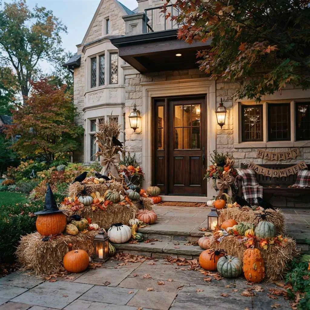 15 Halloween Porch Decorating Ideas That'll Make Your House the Talk of the Neighborhood 5 Harvest Meets Haunted Display