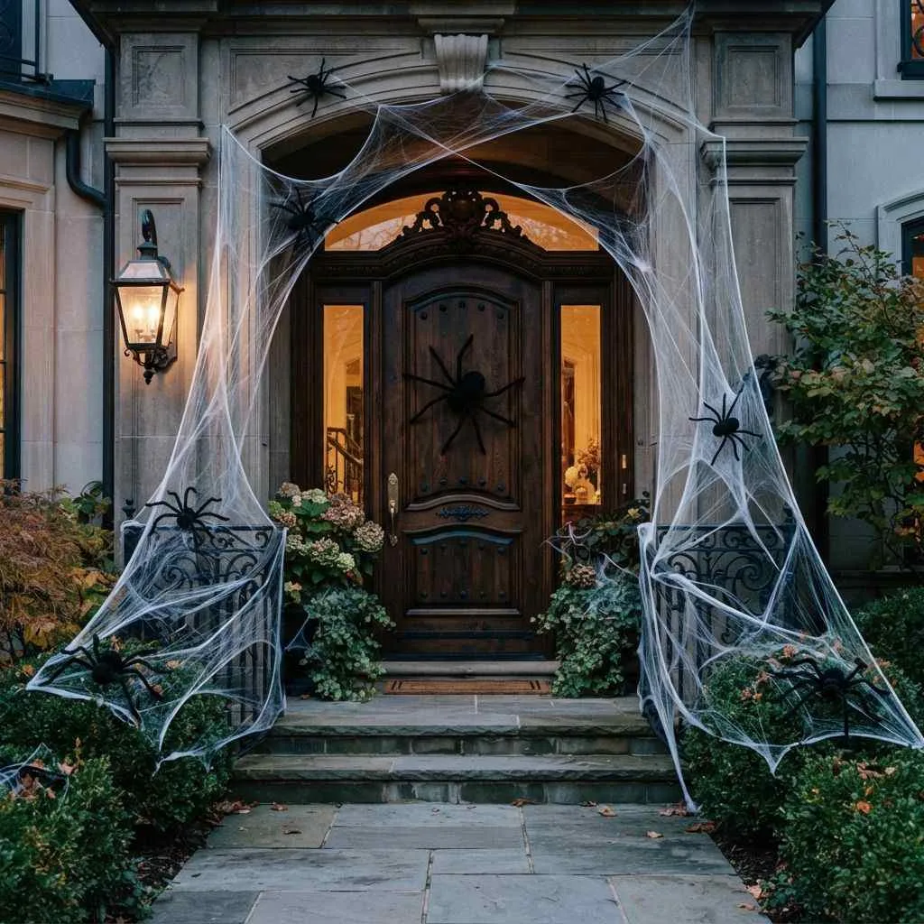 15 Halloween Porch Decorating Ideas That'll Make Your House the Talk of the Neighborhood 3 Cobweb-Covered Entryway