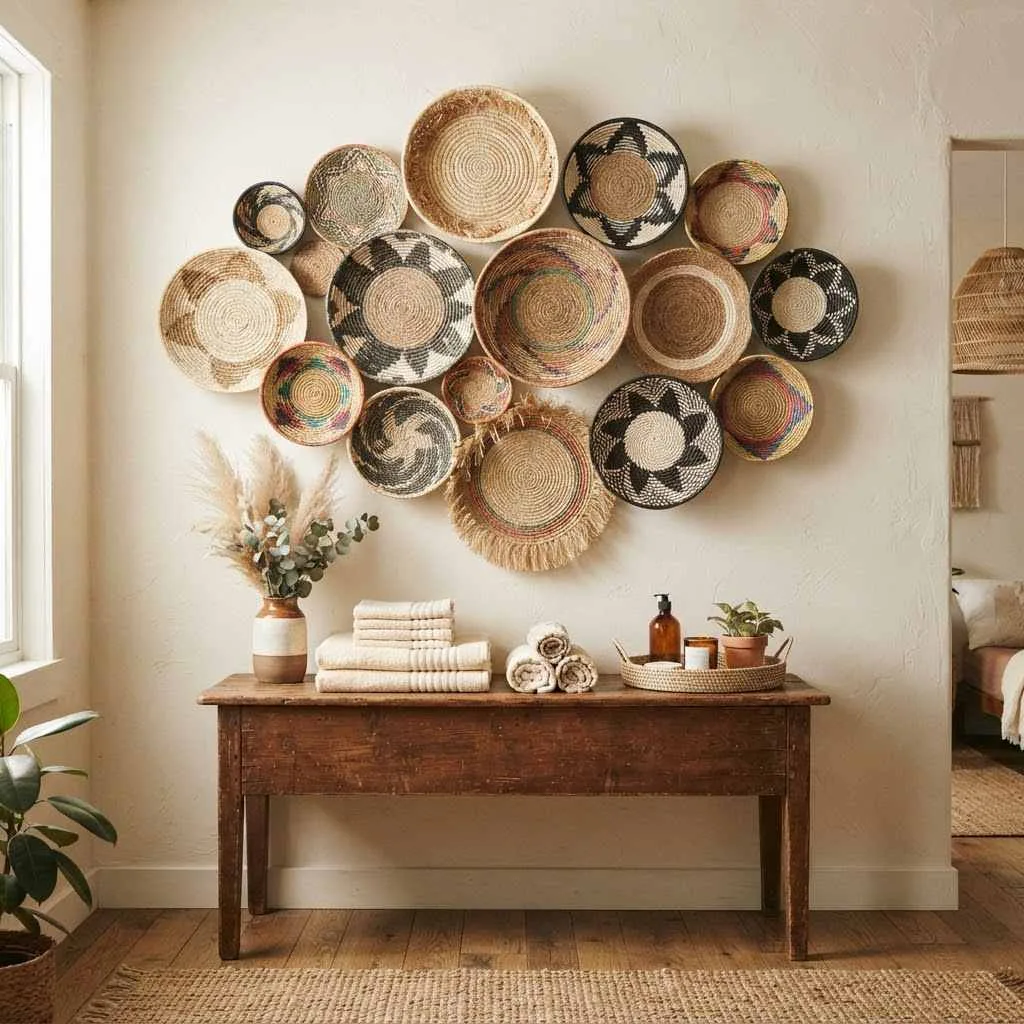 15 Bathroom Decor Ideas That'll Make You Fall in Love With Your Space 15 Hang a Woven Basket Wall Display compressed