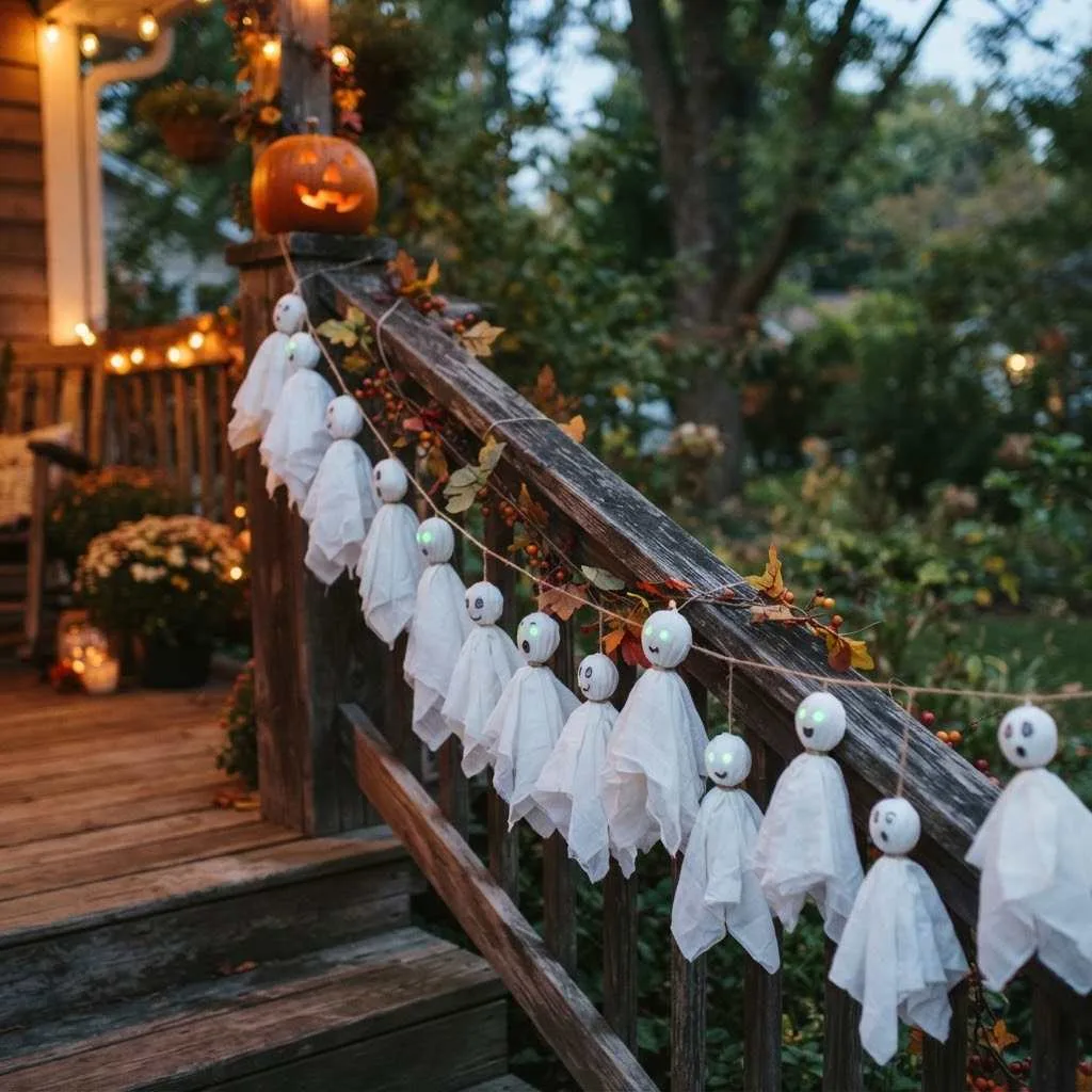 15 Halloween Outdoor Decoration Ideas That'll Make Your Yard the Talk of the Neighborhood 4 Hanging Ghost Garland