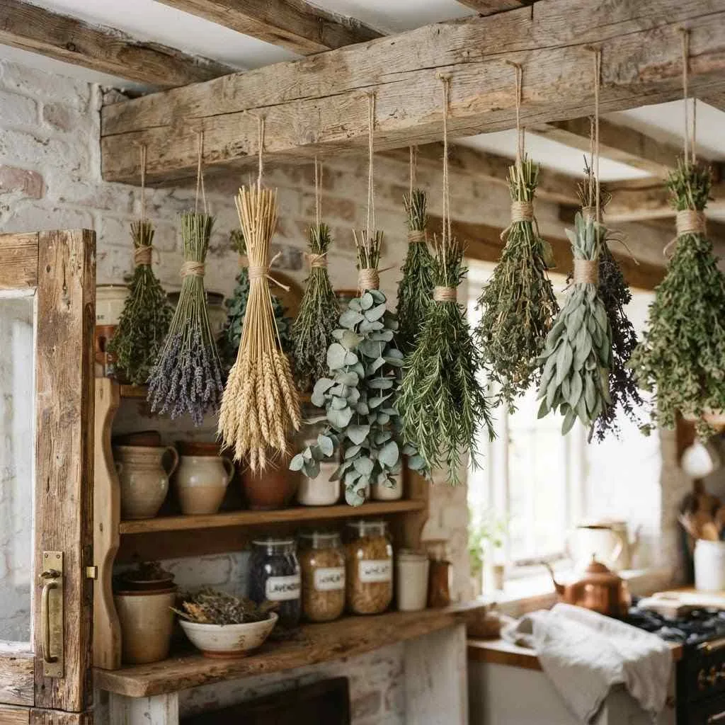 14 Rustic Fall Decor Ideas to Cozy Up Your Home This Season 14 Hanging Herb and Wheat Bundles