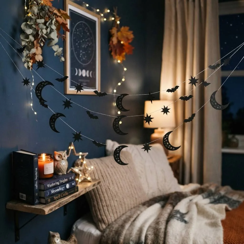 14 Halloween Garland Ideas to Deck Out Your Home This Spooky Season 13 Harvest Moon and Stars Banner