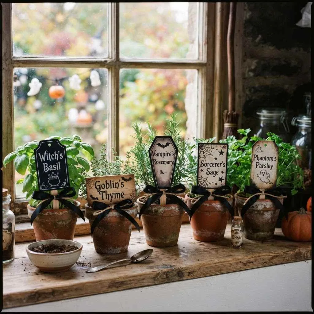 15 Halloween Kitchen Decor Ideas to Try This Year 9 8. Haunted Herb Garden Labels