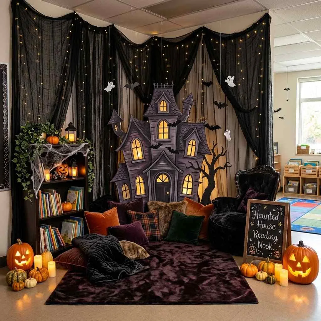 15 Halloween Classroom Decor Ideas That'll Make Your Room the Talk of the School! 8 Haunted House Reading Nook
