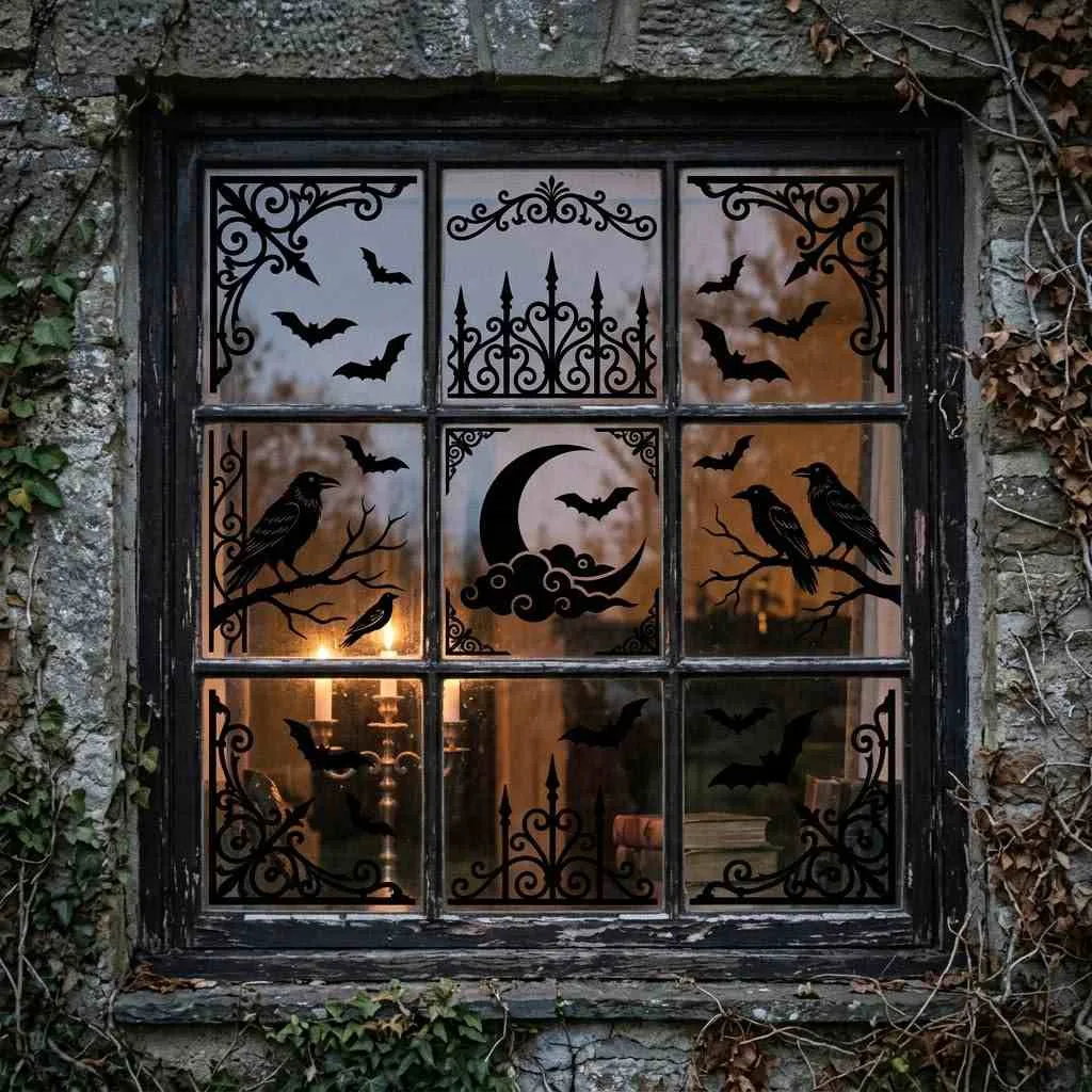 15 Spook-tacular Halloween Window Decor Ideas You'll Love 7 6. Haunted Mansion Window Clings