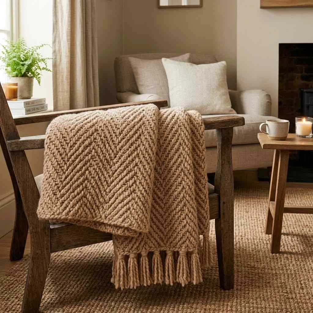 15 Chunky Knit Fall Throw Ideas to Cozy Up Your Home This Season 12 11. Herringbone Pattern Chunky Throw