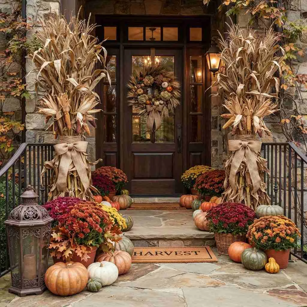 15 Fall Patio Decor Ideas That'll Make You Want to Stay Outside All Season 7 Incorporate Dried Wheat and Corn Stalks