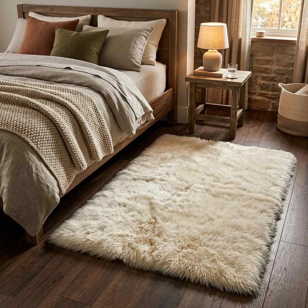 15 Fall Bedroom Decor Ideas That'll Make You Never Want to Leave Your Bed 7 6. Introduce a Faux Fur Accent Rug