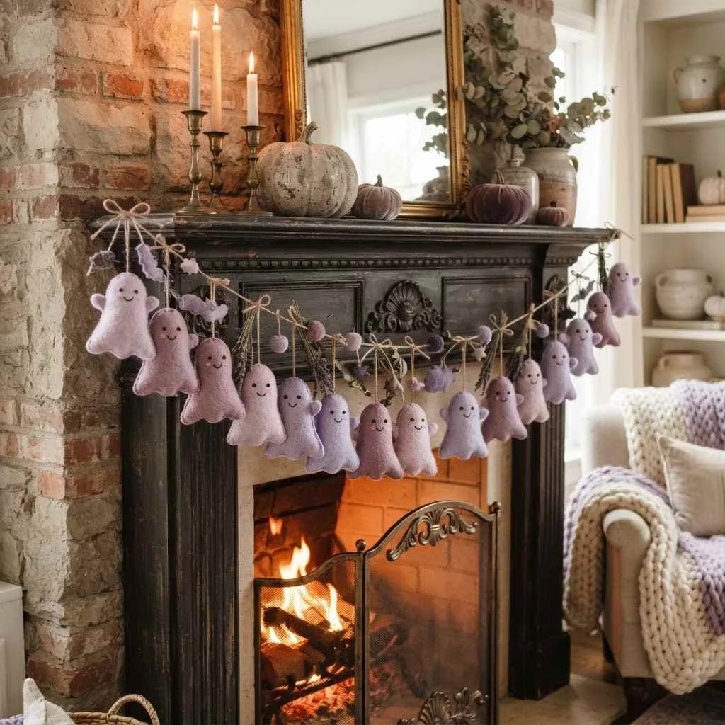 14 Dreamy Pastel Halloween Decor Ideas You'll Absolutely Love 3 Lavender Ghost Garland
