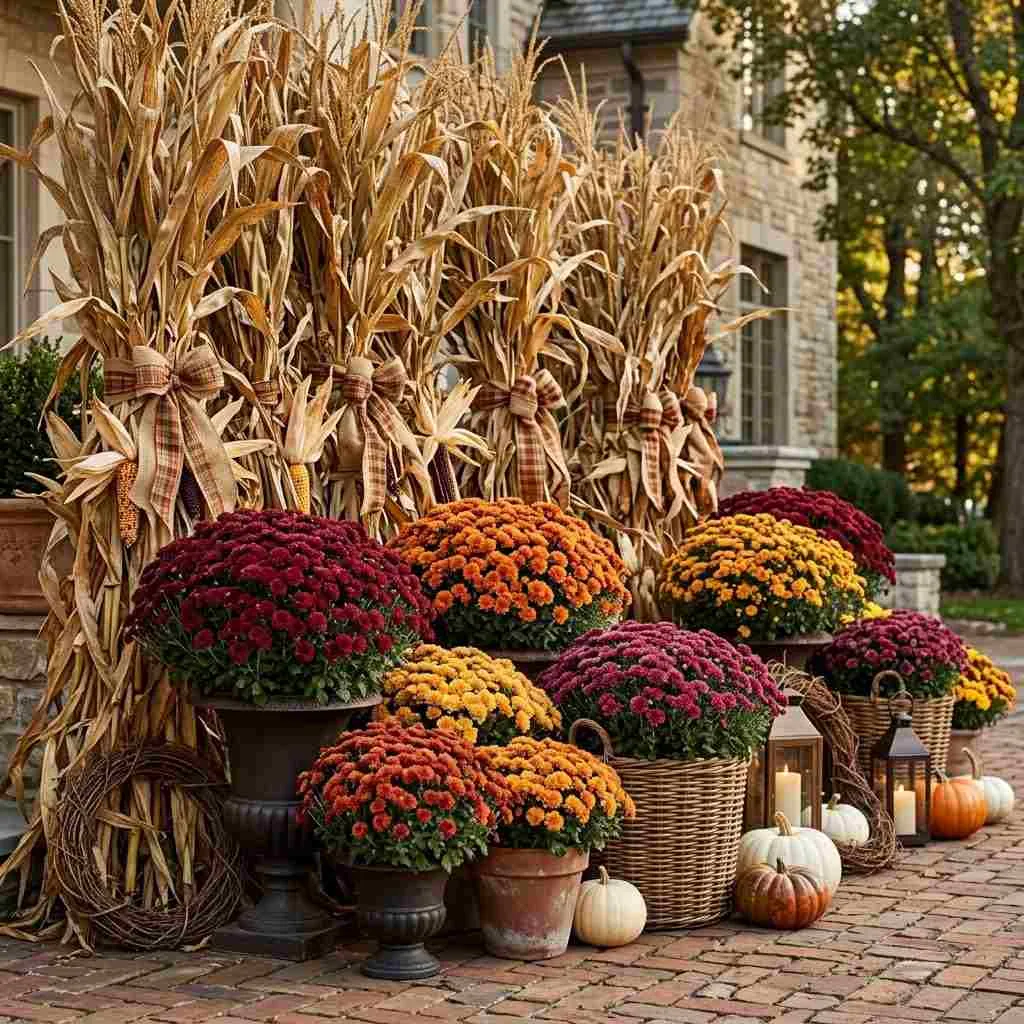 Layered Corn Stalks with Mums