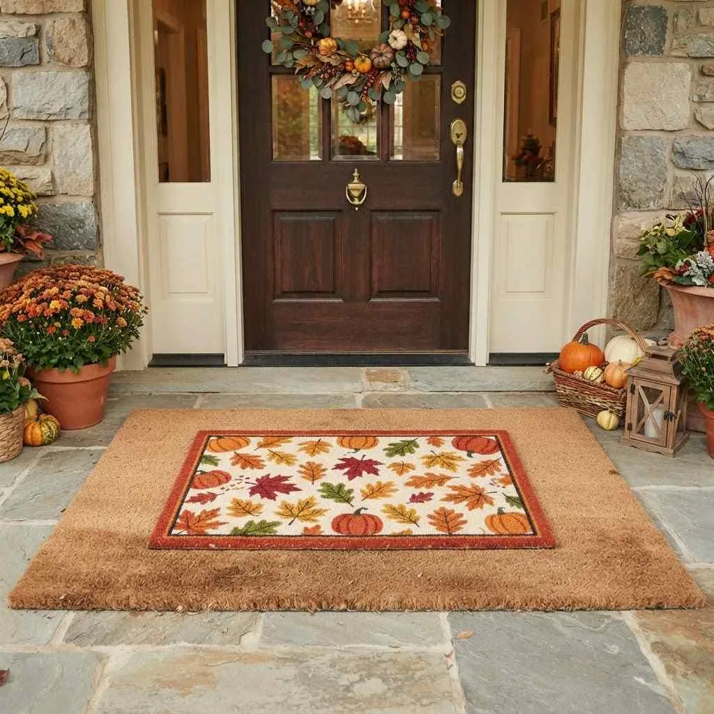 15 Fall Entryway Ideas to Warm Up Your Welcome 11 10. Layered Doormats