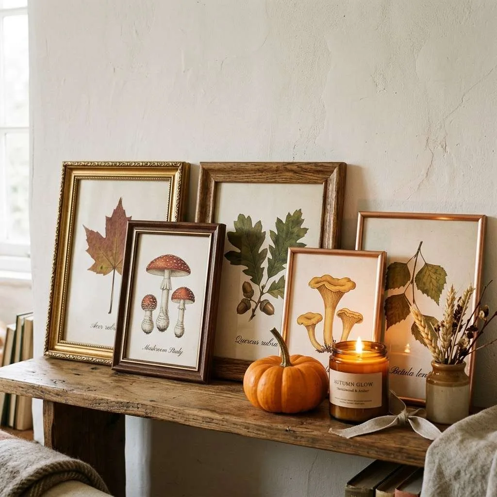 15 Fall Shelf Styling Ideas to Cozy Up Your Home This Season 12 11. Layered Frame and Art Display