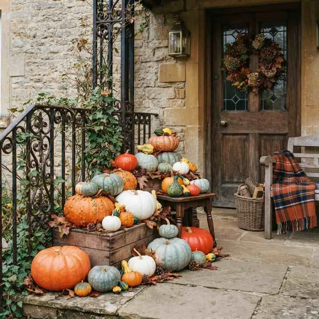 Autumn Balcony Decor Ideas Layered Pumpkin Displays