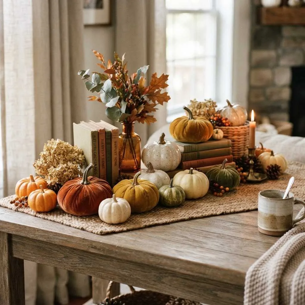 15 Fall Shelf Styling Ideas to Cozy Up Your Home This Season 2 1. Layered Pumpkin Parade