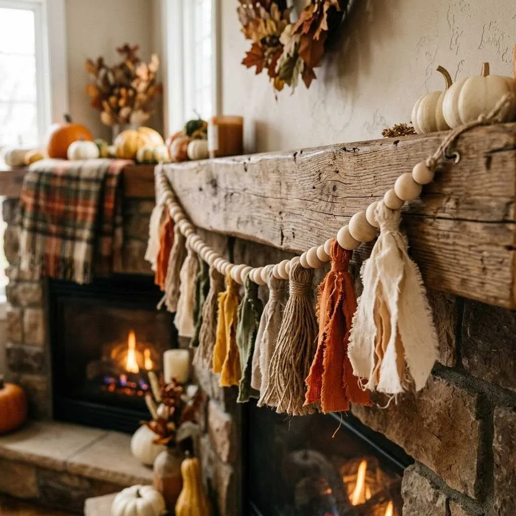 15 Wood Bead Garland Fall Ideas You'll Love 4 3. Layered Tassel Garland
