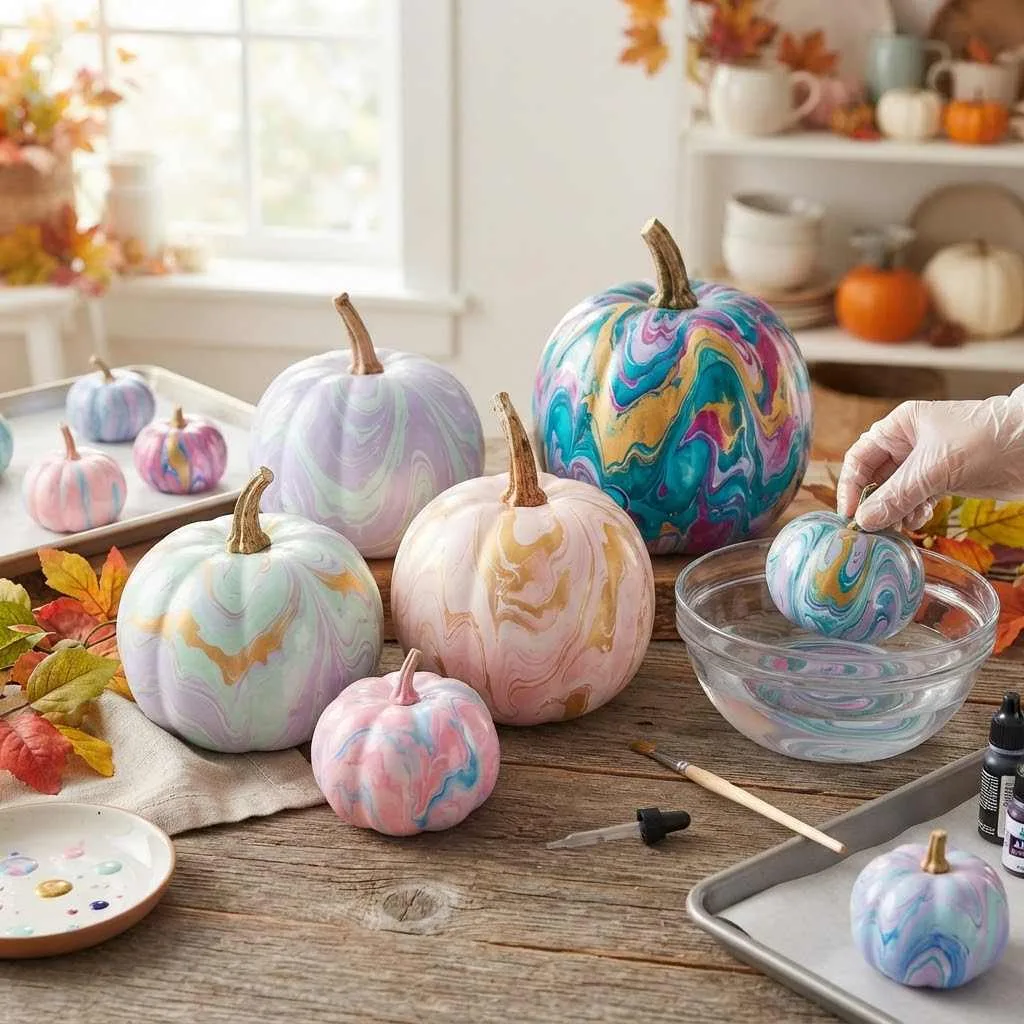 15 Pumpkin Decorating Ideas for 2026 You'll Want to Try Right Now 2 Pumpkin Decorating Ideas 1. Marbled Watercolor Pumpkins